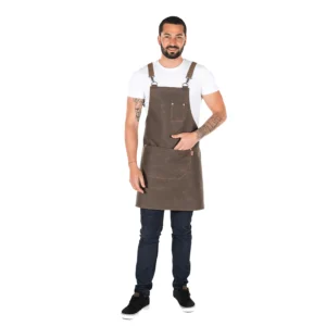 DELANTAL CON PETO UNISEX PIEL 74X67 CM MARRON