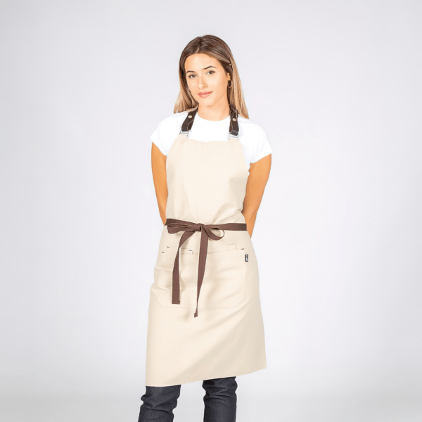 DELANTAL UNISEX CON PETO BEIGE TIRANTE PIEL 82X72 CM