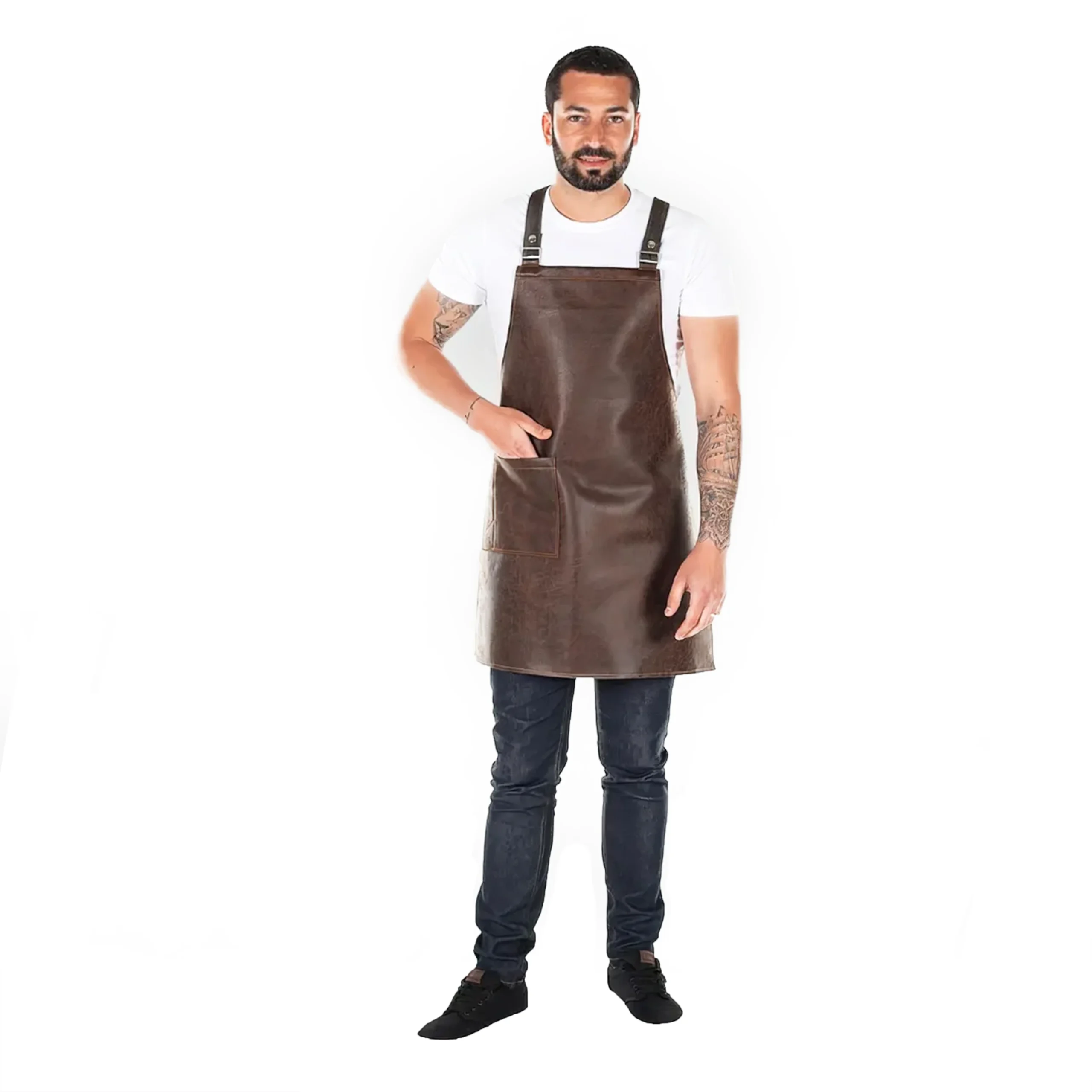 DELANTAL CON PETO UNISEX CUERO 74X70CM CHOCOLATE