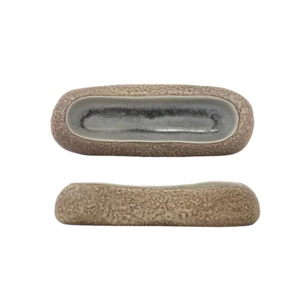 SEIX PLATO ARTESANAL OVAL PIEDRA Y AZUL 26X9,4X H5,5CM