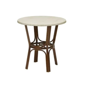MAUI MESA PATAS DECORADA NOGAL CON TAPA TOP TEXTURA BLANCO Ø70X H75CM