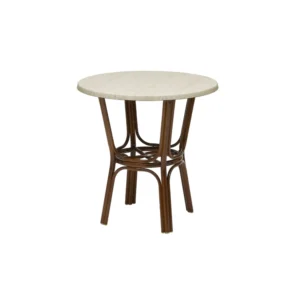 MAUI MESA PATAS DECORADA NOGAL CON TAPA TOP TEXTURA BLANCO Ø70X H75CM