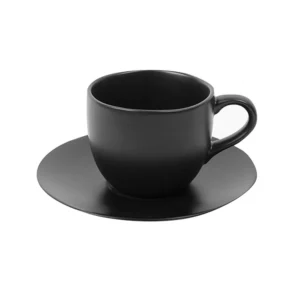 NEGRO MATE IRREGULAR TAZA CAFÉ CON LECHE / TÉ + PLATILLO