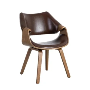 CASCADA SILLA MARRÓN DE MADERA Y SIMIL PIEL 61X H82CM