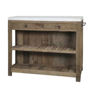 MESA DE SERVICIO MADERA ENVEJECIDA 120X60X H97CMCON TAPA MARMOL