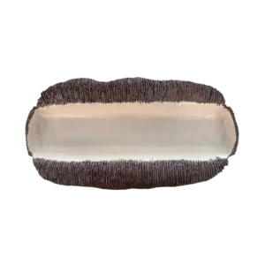 ARTESANO RAYAS MARRON Y BLANCO BANDEJA 34X13 H6CM