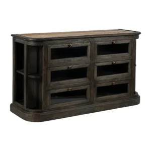 MESA DE SERVICIO MADERA OSCURA Y MARMOL BLANCO 155X51X H88CM