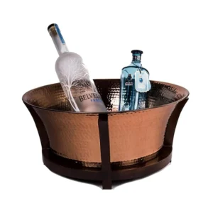 CHAMPAÑERA DOBLE PARED COBRE XXL MARTILLEADO 58X H29cm(30L) + BASE DE MADERA
