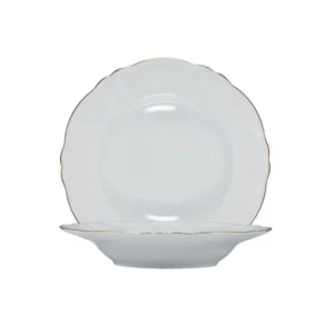 ARMONÍA PLATO HONDO BLANCO BORDE DORADO 23X H4CM