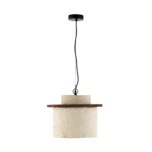 LÁMPARA DE TECHO 38x38x30/120 PAPEL MACHÉ/MADERA/METAL - BEIGE ENVEJECIDO/MARRÓN/NEGRO