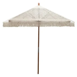 BOHO BLANCO PARASOL PROFESIONAL MADERA ROBLE Y MACRAMÉ 2,70M