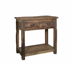 MADERA RECUPERADA MESA CONSOLA 2 CAJONES H80/L80/W44